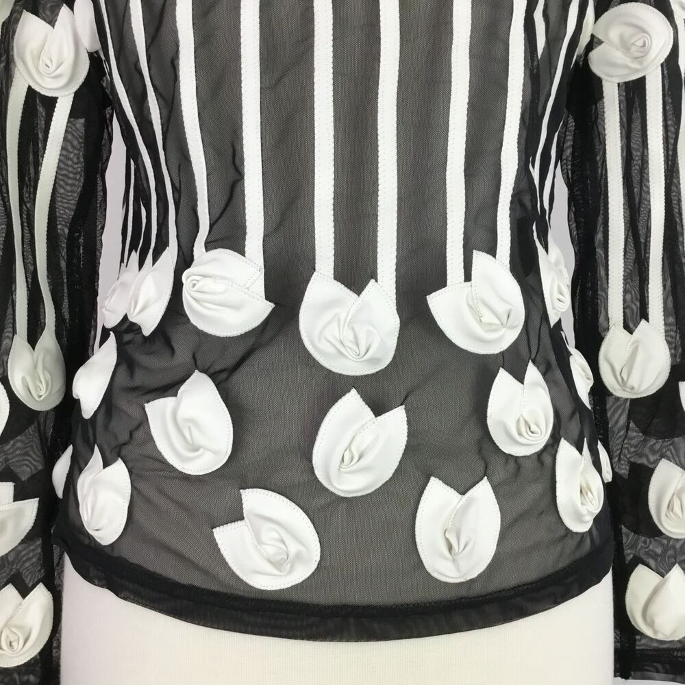Weavz Women's Artsy Mesh Zip Up Jacket with White Vegan Leather 3D Rosettes sz M - Picture 10 of 16